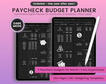 Gehaltsscheck-Budget, wöchentliches Gehaltsscheck-Budget, Wochen-Budget-Planer, Wochen-Budget-Vorlage, Dark-Mode-Budget, Monats-Budget, Budget per Gehaltsscheck