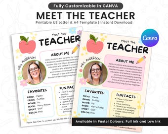 Editable Meet the Teacher Template: Classroom Bio Card (Digital Download)