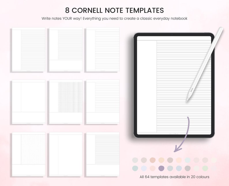 Papel de notas digitales, notas digitales, papel de notas, forrado, cuadriculado, punteado, en blanco, Cornell y plantillas de notas programadas / SOLO para iPad imagen 9
