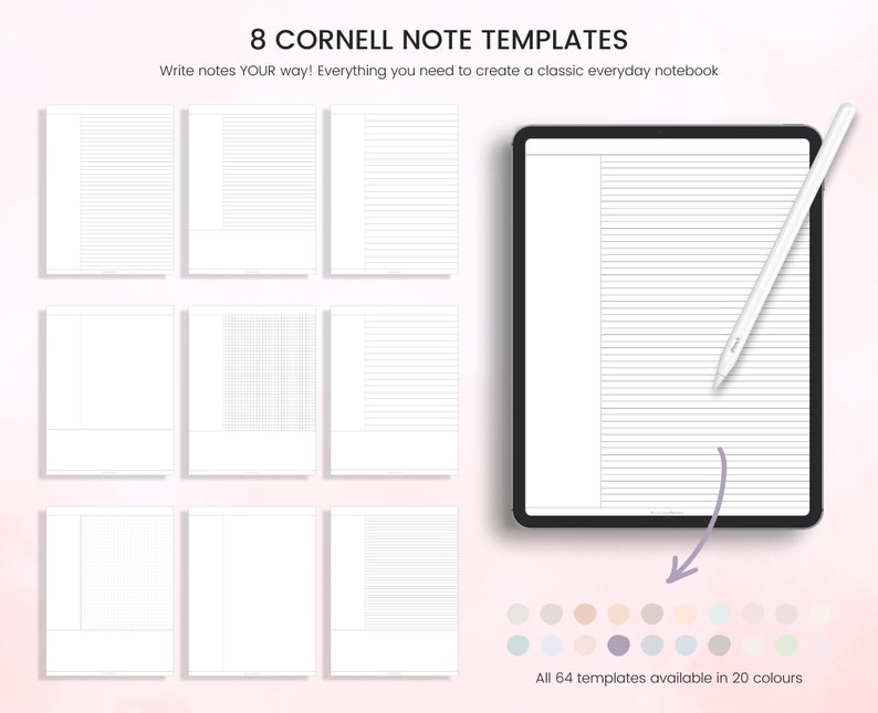 Modèles de notes numériques, Notes numériques, Papier à lettres, ligné, quadrillé, pointillé, vierge, Cornell et annexe Pour iPad UNIQUEMENT image 9