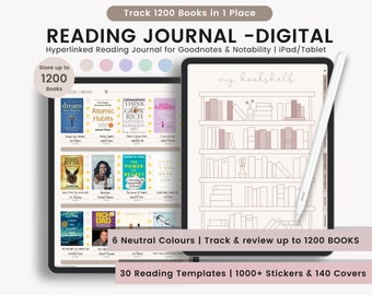 Journal de lecture, journal de lecture portrait, journal de lecture numérique, suiveur de livre, suiveur de lecture, journal de lecture de livres, journal pour Goodnotes