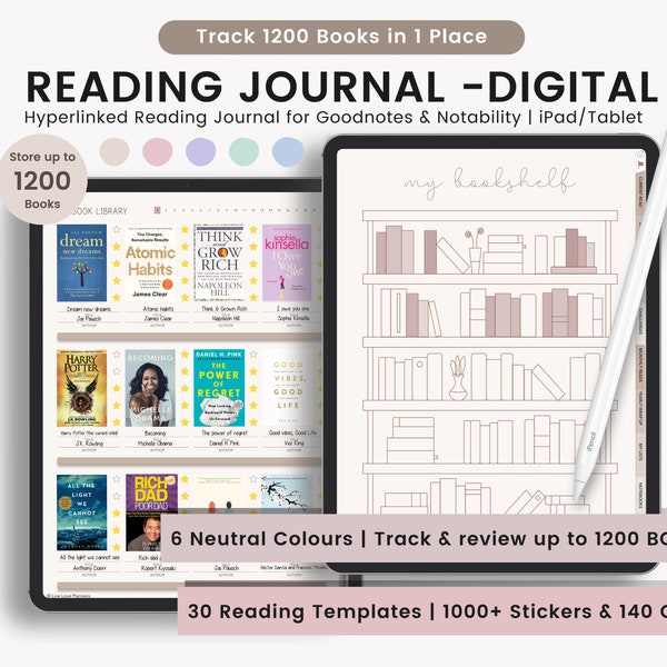 Reading Journal, Portrait Reading Journal, Digital Reading Journal, Book Tracker, Reading Tracker, Book Reading Journal, Log for Goodnotes