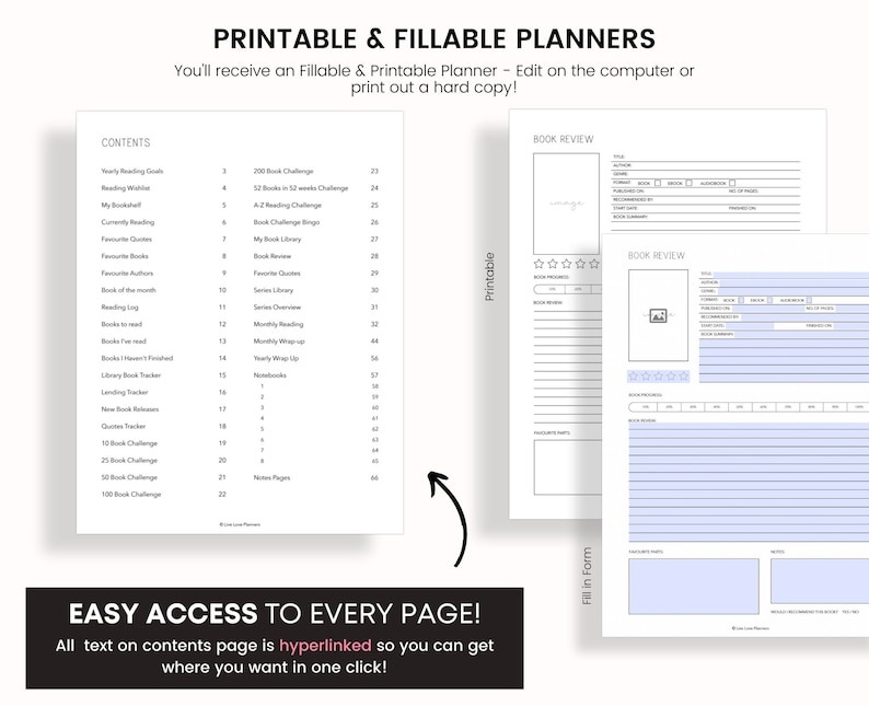 Printable Reading Journal, Fillable Reading Journal, Reading Journal, Printable Book Tracker, Printable Reading Tracker, Book Journal