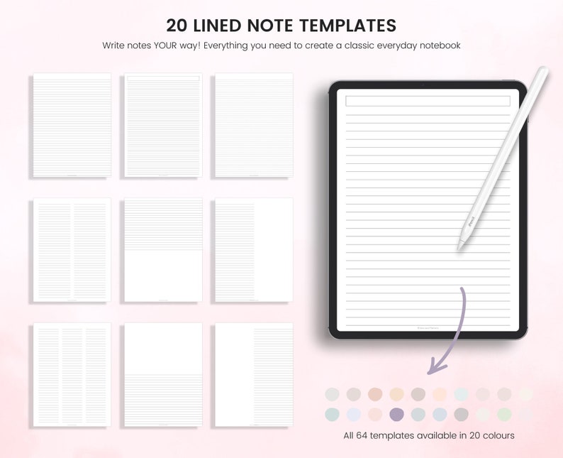 Digital Note Paper, Digital Notes, Note Paper, Lined, Grid, Dotted, Blank, Cornell and Schedule Note Templates For iPad ONLY image 7