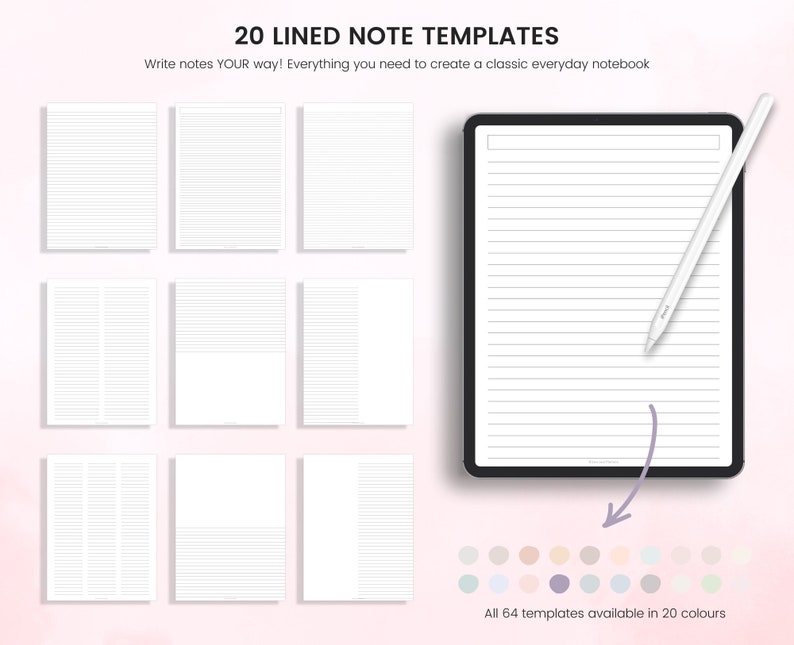 Modèles de notes numériques, Notes numériques, Papier à lettres, ligné, quadrillé, pointillé, vierge, Cornell et annexe Pour iPad UNIQUEMENT image 7