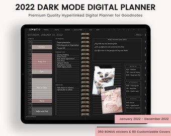 2022 Dark Mode Digital Planner, 2022 Digital Planner, Dark Mode Dated 2022 Planner, Hyperlinked Digital Planner, Dark Mode 2022 Planner