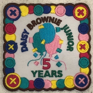 Girl Scout Junior Cadette 5 Years Milestone Iron On Fun Patch Court of Awards or Bridging Award image 1