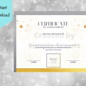 Girl Scout Triple Metal Certificate for Bronze Silver and Gold Award Earners