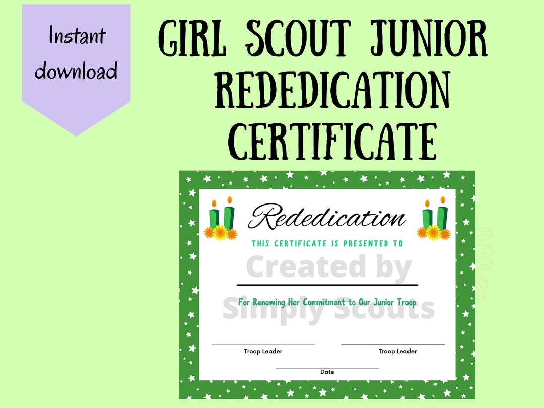 Girl Scout Junior Rededication Certificate for Rededication Ceremonies ...