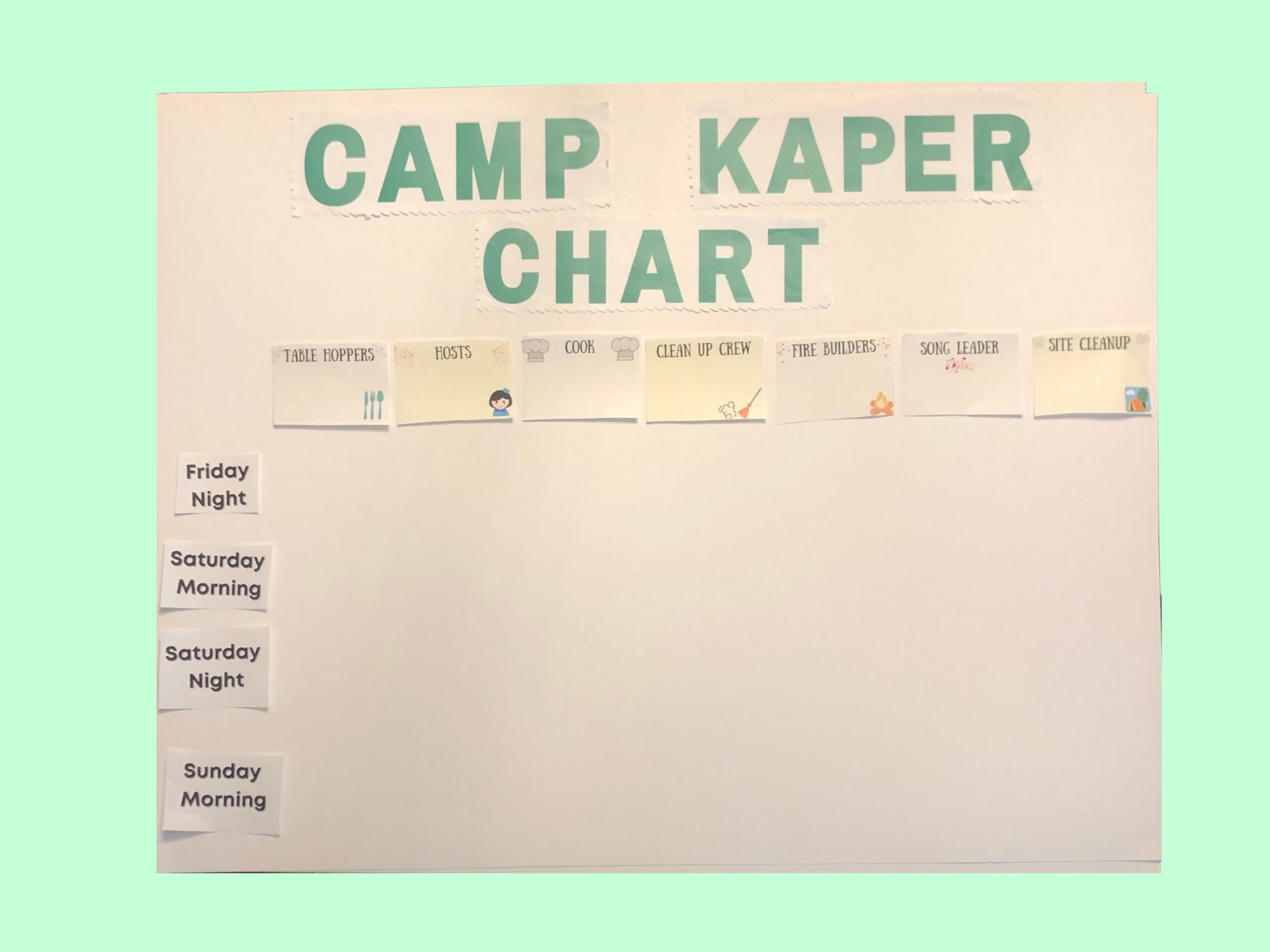 Girl Scout Camping Kaper Chart for Daisies Brownies Juniors Cadettes