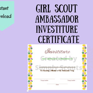 Girl Scout Ambassador Investiture Certificate for Investiture Ceremony