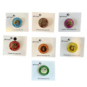 Retired Girl Scout Volunteer Pins Daisy Brownie Junior Cadette Senior Ambassador Green Volunteer image 1