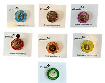 Retired Girl Scout Volunteer Pins Daisy Brownie Junior Cadette Senior Ambassador Green Volunteer