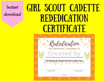 Girl Scout Cadette Rededication Certificate for Rededication Ceremonies