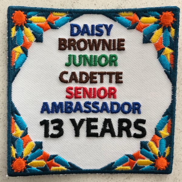 13 Years Milestone Girl Scout Iron On Patch 3 or More Daisy Brownie Junior Cadette Senior Ambassador