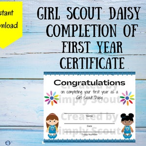Girl Scout Daisy Completion of First Year Certificate
