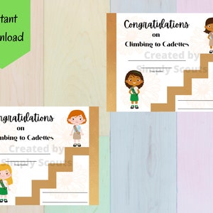 Girl Scout Climb to Cadette Junior to Cadette Bridging Ceremony Certificate Instant Download PDF