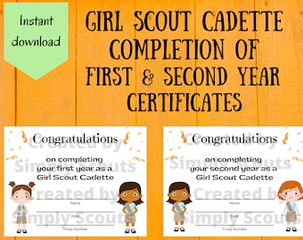 Girl Scout Cadette Completion of First Year and Second Year Certificates