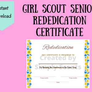 Girl Scout Senior Rededication Certificate for Rededication Ceremony