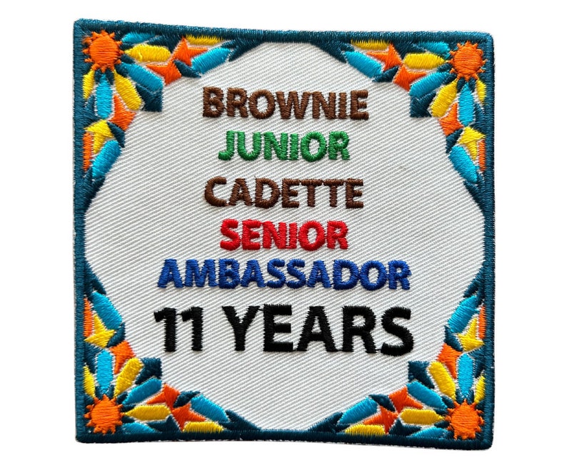 Girl Scout 11 Years in Scouting Iron On Fun Patch for Vest Sash Uniform Bridge image 1