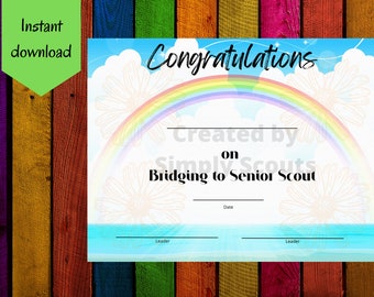 Girl Scout Cadette to Senior Bridging Ceremony Certificate Instant Download PDF Older Girl Scout