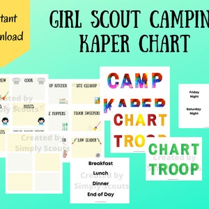 Gráfico Girl Scout Camping Kaper para Margaridas Brownies Juniores Cadetes Idosos Embaixadores