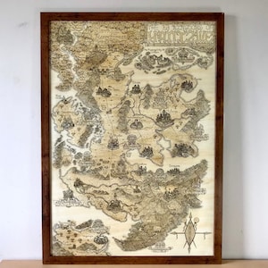 Mapa africano de fantasía DnD. Tamaños A0 y A1 envejecidos para un aspecto auténtico con representaciones de ciudades y castillos altamente detalladas ideales para juegos de mesa