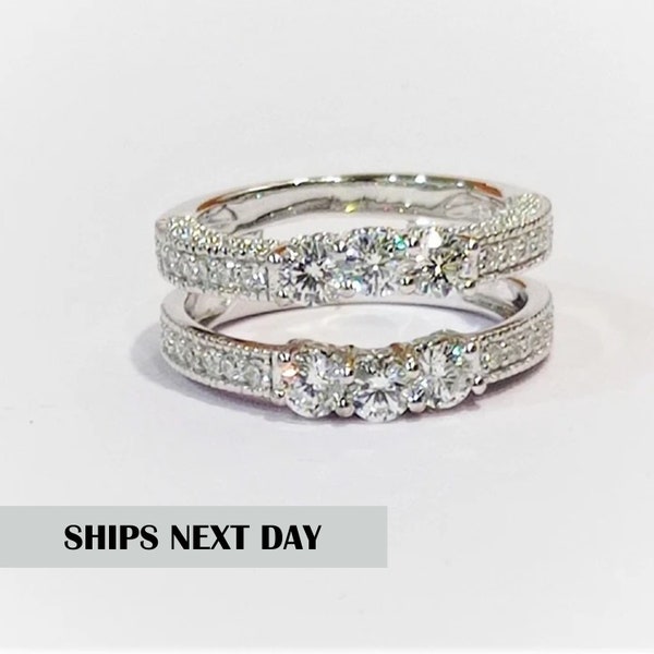 1.20 Carat Round Cut D/VVS1 Diamond 18k White Gold Over Womens Enhancer Engagement Wedding Wrap Anniversary Ring Guard
