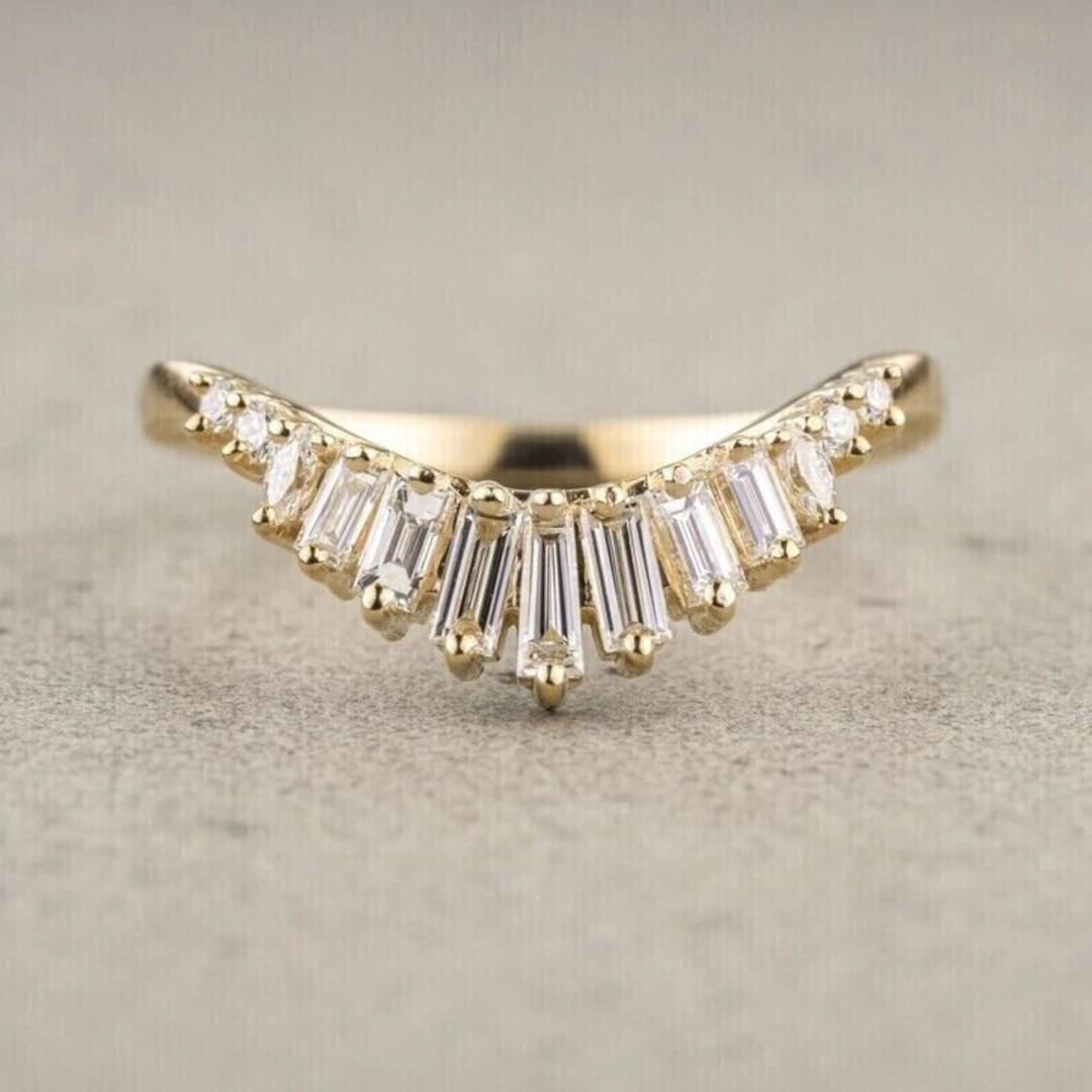 Enhancer Ring Guards, 1.00ct Baguette Cut Simulated Diamond Band Wedding Ring 14K Yellow Gold