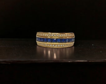 Wedding Band Rings, 2 Ct Princess Cut Sapphire Wedding Rings, 14k Yellow Gold Plated Sterling Silver, Promise Band Ring