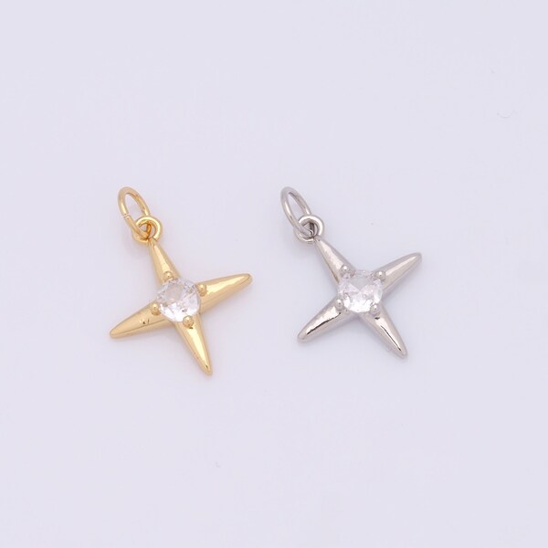 Gold Polaris Charms,18K Gold Filled Star Charm Micro Pave  CZ Star Pendant Bracelet Necklace for DIY Jewelry Making Supply,19.5x13.5x3.5mm