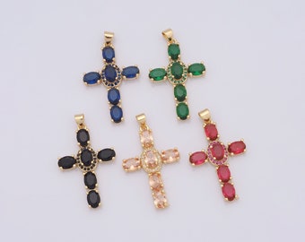 Encantos de cruz de oro, colgante de cruz CZ relleno de oro de 18 quilates, collar de pulsera con dijes de Jesús religioso para suministro de fabricación de joyas DIY, 39x23x5 mm