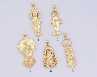 Encanto católico, encanto de la Virgen Micropavé CZ, encanto religioso lleno de oro de 18K, colgante de la Virgen, collar de Madonna, suministros de joyería de bricolaje