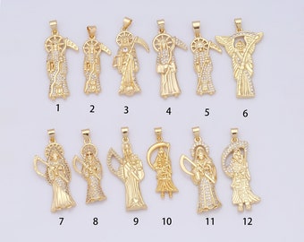 Sensenmann-Anhänger, 18K Gold gefüllter Todesanhänger, Santa Muerte-Anhänger, Sensenmann-Sense-Anhänger, Micropavé CZ Grim-Halskette, DIY-Schmuckzubehör