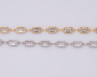 Stein- und Tassenkette, Gold-Zirkon-Kette, quadratische Kette, Mikropavé-CZ-Rechteckkette, 18 Karat Gold gefüllte Figaro-Kette, DIY-Schmuckzubehör, 5 x 2,5 mm