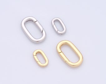 18K Gold Filled Dainty Gold Push in Oval Clasp For Charm Holder Clasp Pendants, Silver clasp enhancer Necklace Component