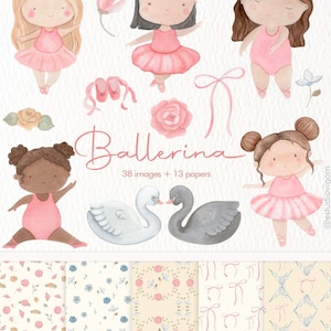 Aquarell Ballerina Clip Art, niedliche Ballerina Clipart, Schwanensee, rosa Ballerina PNG, Ballerina Mädchen Clipart, Partydekor, Kinderzimmerdekor