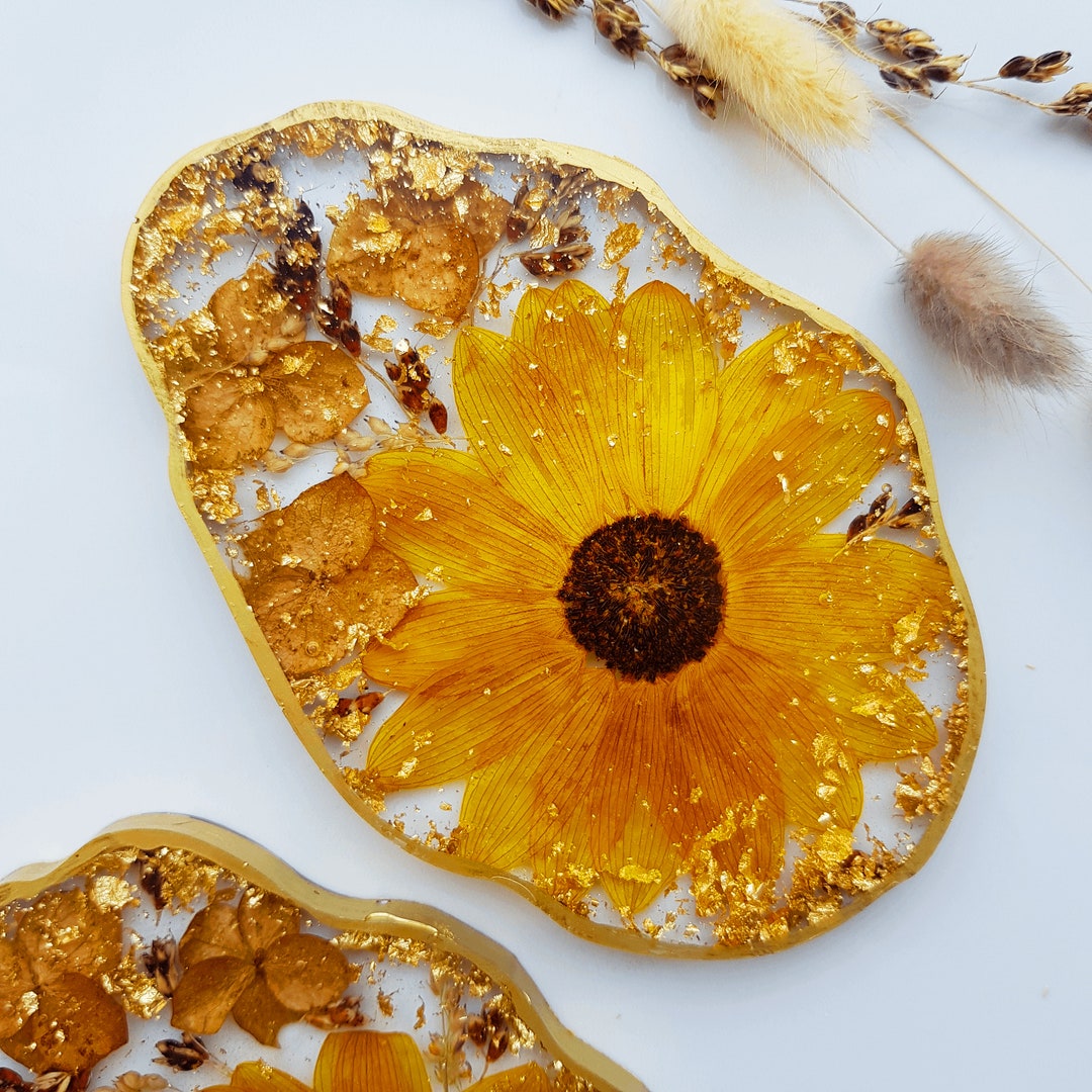 Floral Resin Geode Coasters With Dry Sunflower/ Pressed Flower Etsy
