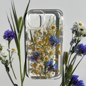 Wildflower Pressed Flower Phone Case: Cornflower Floral Design