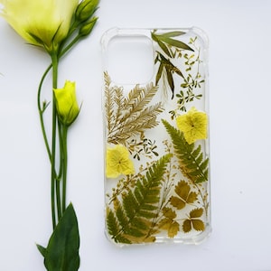 Pressed flower case Green Fern and Leaves Phone Case compatible with iPhone 15 Plus Pro Max 14/ 13/ 12/12 Pro/11/ Galaxy S23/ S22/ S21 Ultra