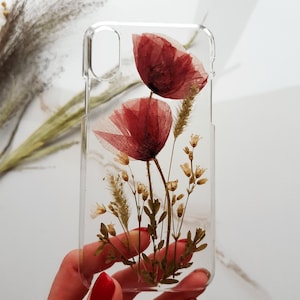 Caja de flores prensadas Amapolas y hierbas aptas para iPhone 15 /14 Plus pro Max/13/ 12 mini/ Galaxy S23/ S22 Plus/ S21 Ultra /Google Pixel