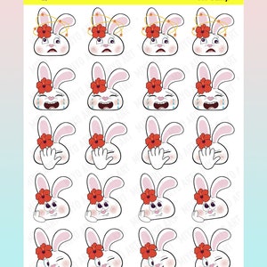 Bon-E Bunny Emoji Feuille d’autocollants #0065 || Dessiné à la main, imprimé en interne pour vos agendas, journaux et journaux à puces.