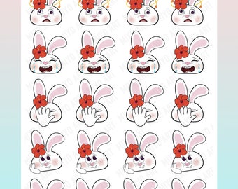 Bon-E Bunny Emoji Sticker Sheet #0065 || Hand Drawn, In House Printed for your Planners, Journals and Bullet Journals.