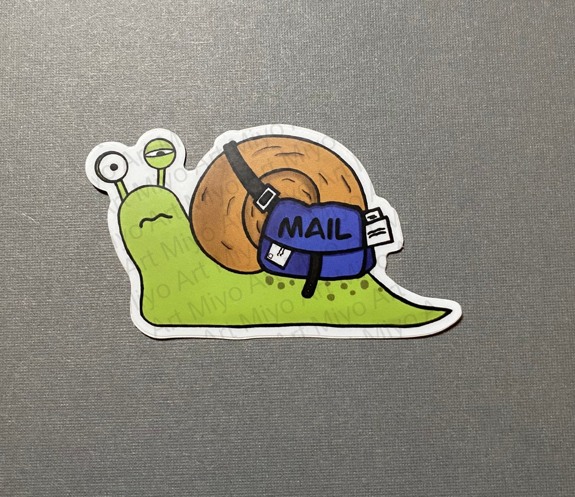 Cute Green Snail carrying a Mail Bag Vinyl Sticker | Etsy