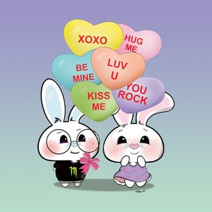 Ben-E & Bon-E Bunny with Balloons Mousepad || Valentine&#39;s Day or any day mousepad to add some cuteness to your desk.