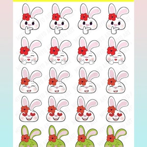 Bon-E Bunny Emoji Feuille d’autocollants #0062 || Dessiné à la main, imprimé en interne pour vos agendas, journaux et journaux à puces.