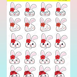 Bon-E Bunny Emoji Sticker Sheet #0063 || Dessiné à la main, imprimé en interne pour vos agendas, journaux et journaux à puces.