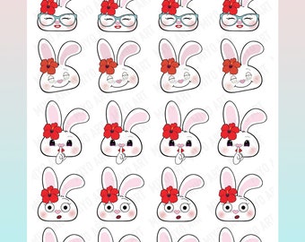 Bon-E Bunny Emoji Sticker Sheet #0063 || Hand Drawn, In House Printed for your Planners, Journals and Bullet Journals.