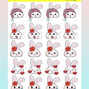 Bon-E Bunny Emoji Sticker Sheet #0064 || Dessiné à la main, imprimé en interne pour vos agendas, journaux et journaux à puces.