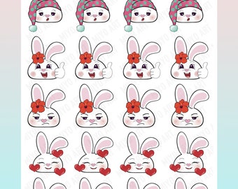 Bon-E Bunny Emoji Sticker Sheet #0064 || Hand Drawn, In House Printed for your Planners, Journals and Bullet Journals.